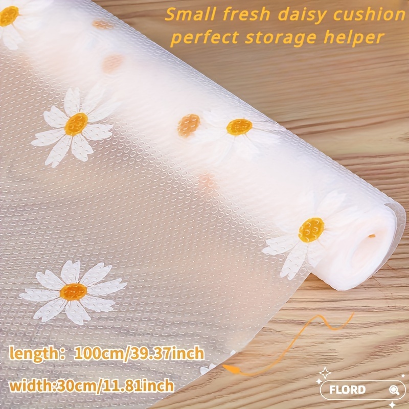 

1 Roll Eva Waterproof Shelf Liner With Daisy Pattern - Non-adhesive, Stain & Plastic Drawer Mat For Kitchen, Cabinet, Refrigerator - Protective Grip Liners