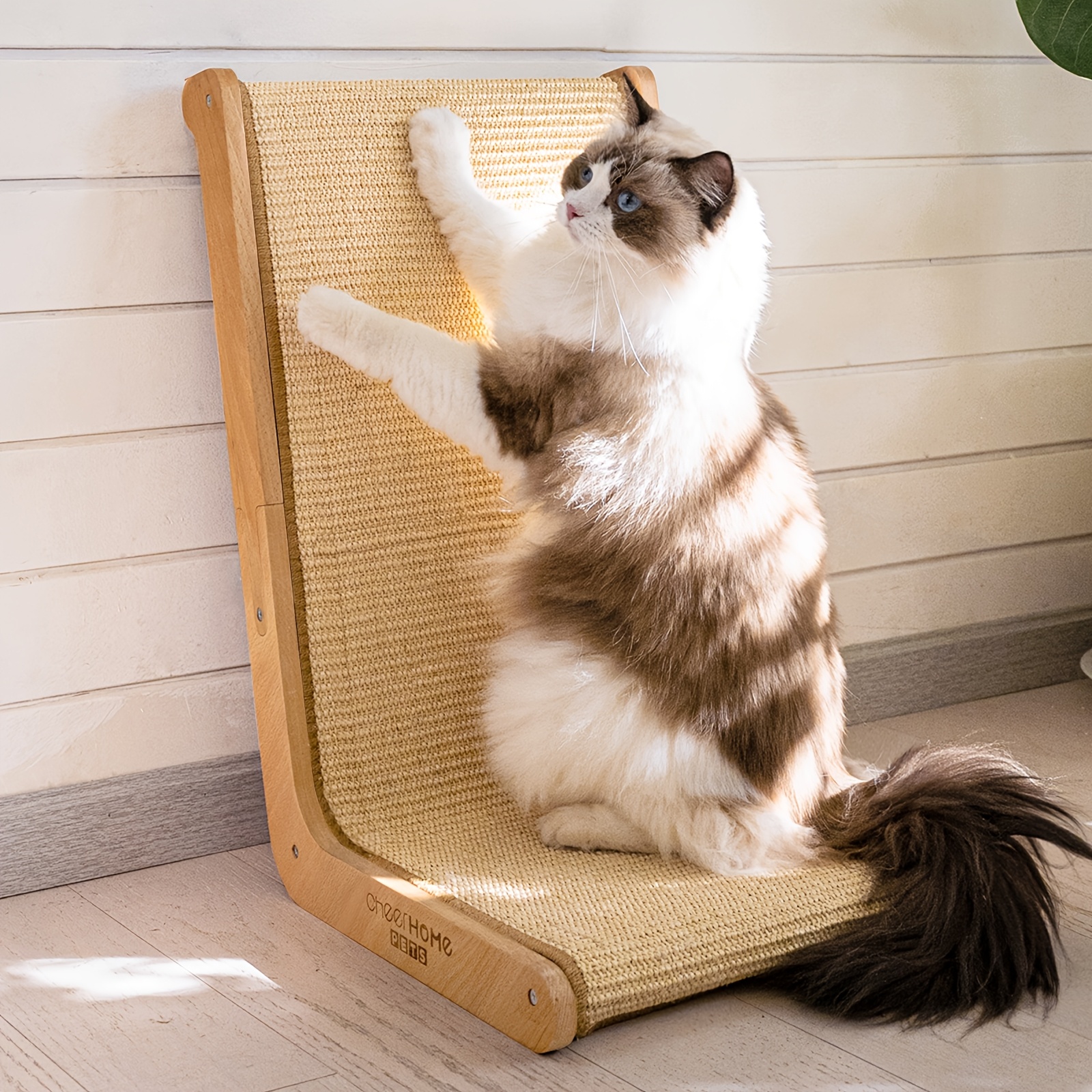 Image of Cheerpals Sisal Cat Scratching Board - 105° Design, Cat Scratcher Made Of Solid Wood And Natural Sisal Pad - Large 58 X 37 X 48cm Pet Furniture For All Cats
