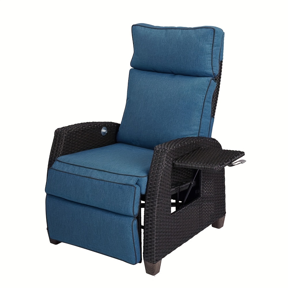 TEMU Outdoor Recliner Lay Flat Recliner With Flip Table Push Back Wicker Reclining Lounge Chair