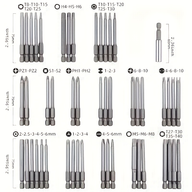 50pcs Extra-Long 75mm Magnetic Screwdriver Bit Set Stainless Steel for DIY and Professional Use