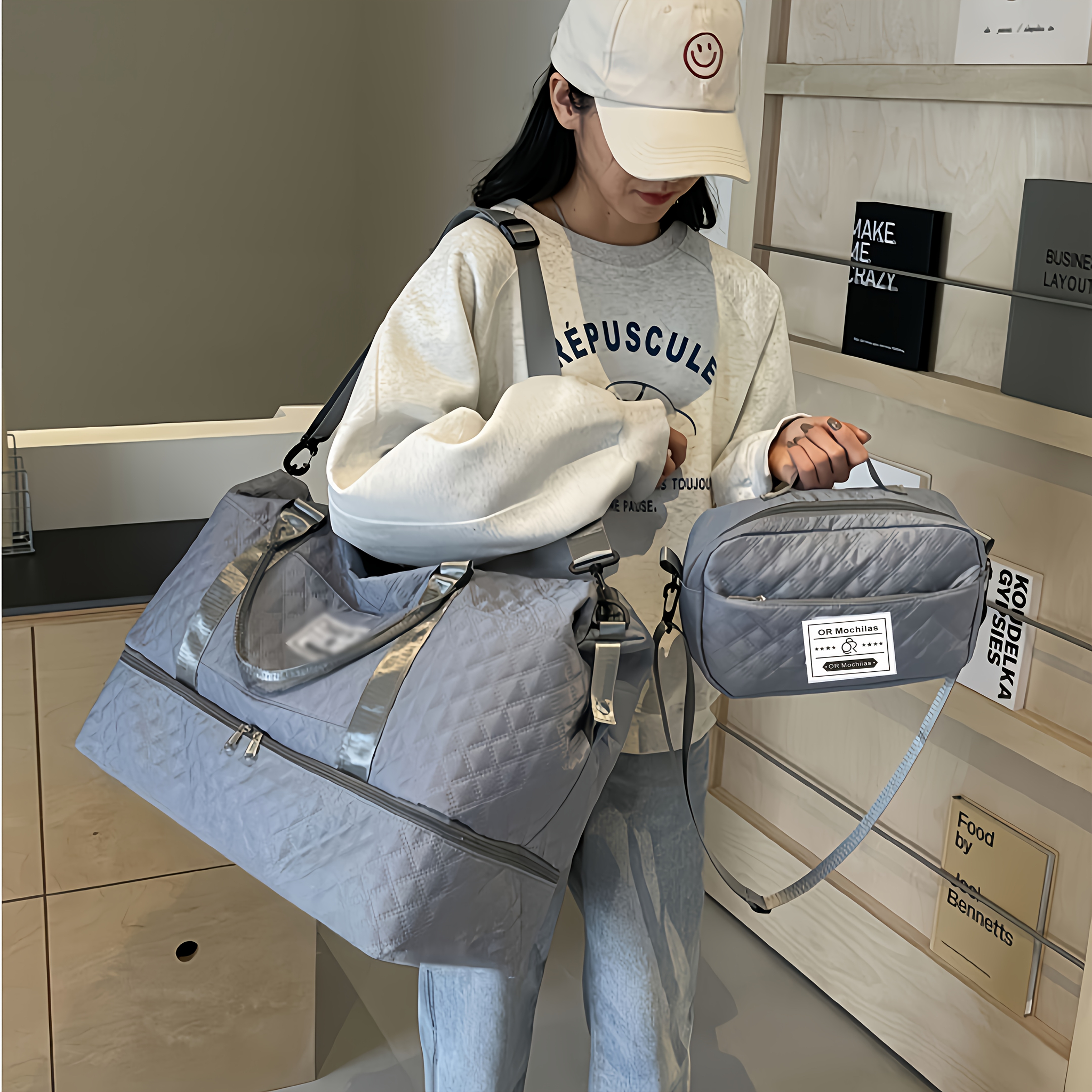 TEMU Travel Duffle Bag Set, Weekender Bag For Women With Shoulder Bag, Carry-on Overnight Bag With Shoe Compartment, Bag With Wet Pocket Shoe Bag,
