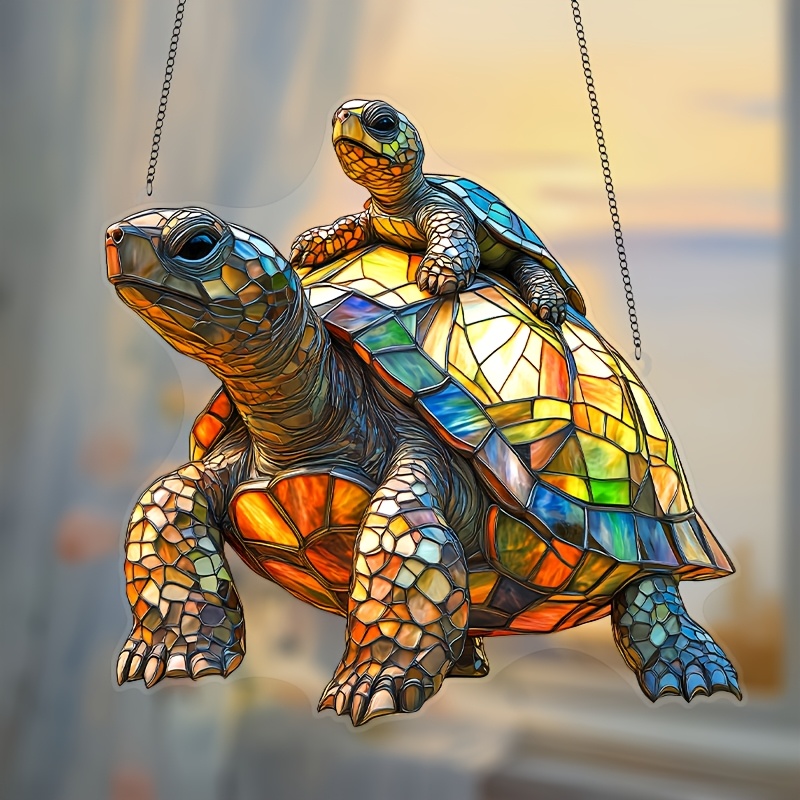 

2d Flat, 1pc Vibrant Stained Glass-style Turtle Suncatcher - 8"" Acrylic Decor, Nature-inspired Wall Hanging, Ideal Gift For Turtle Enthusiasts, Accent