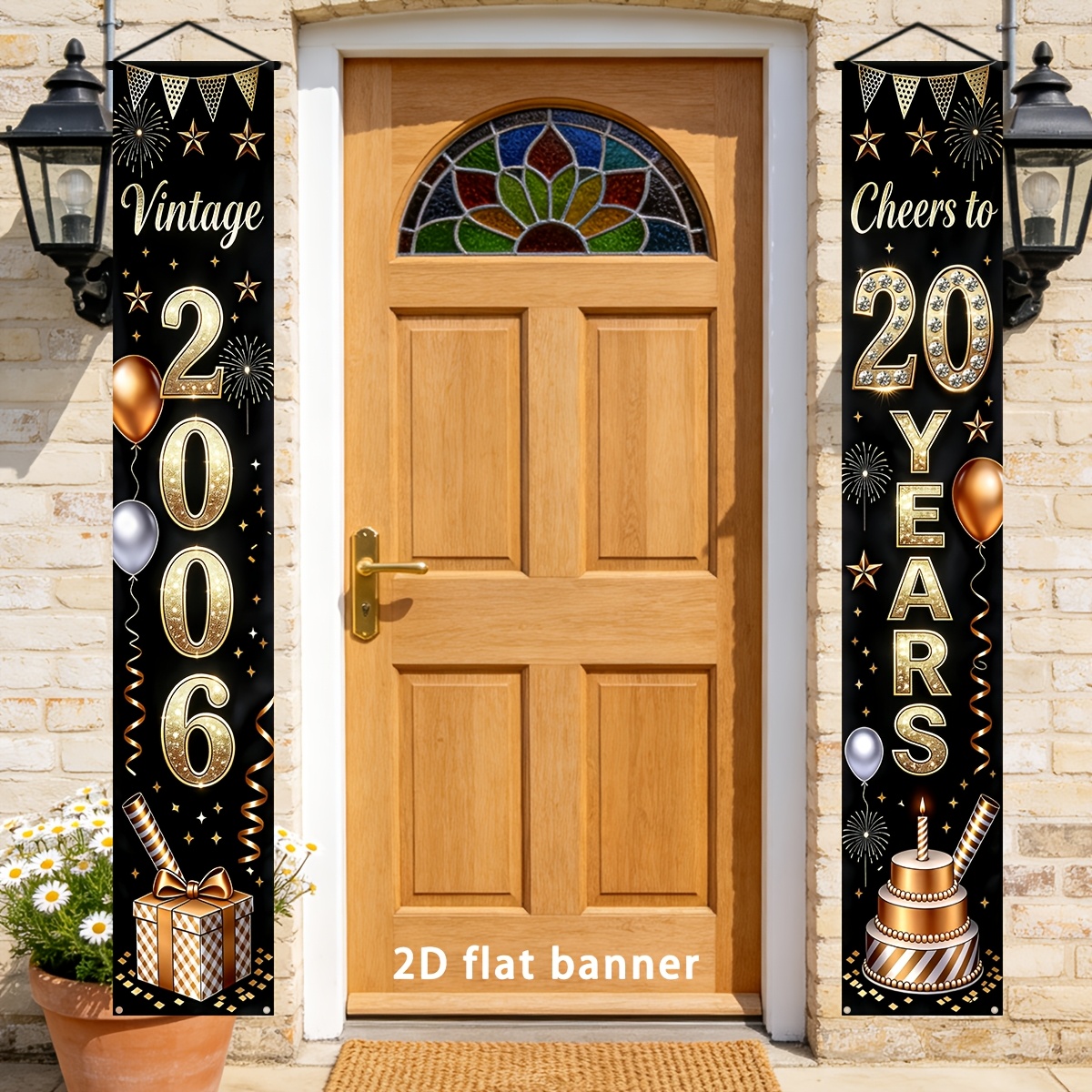 TEMU Bannière de fête 2D Plate, 2D Plate - 2D Plate, 2D Plate - 2D Plate, 2 pièces, Ensemble de bannière de décoration de 20e anniversaire , "Vintage