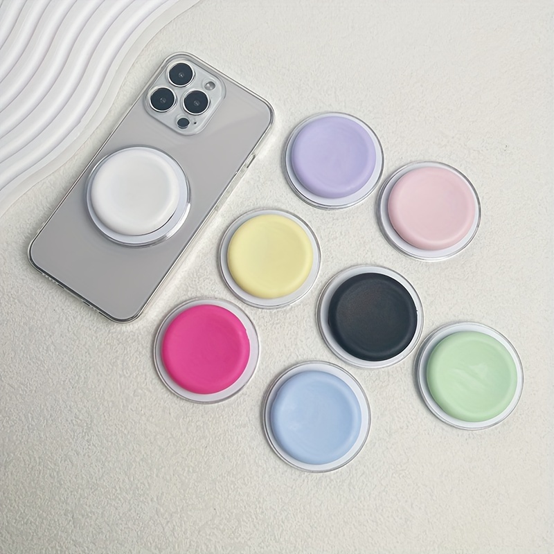 

1pc Macaron-inspired Solid Color Silicone Magnetic Phone Holder - Expandable, Foldable Desktop Grip For Daily Office Use