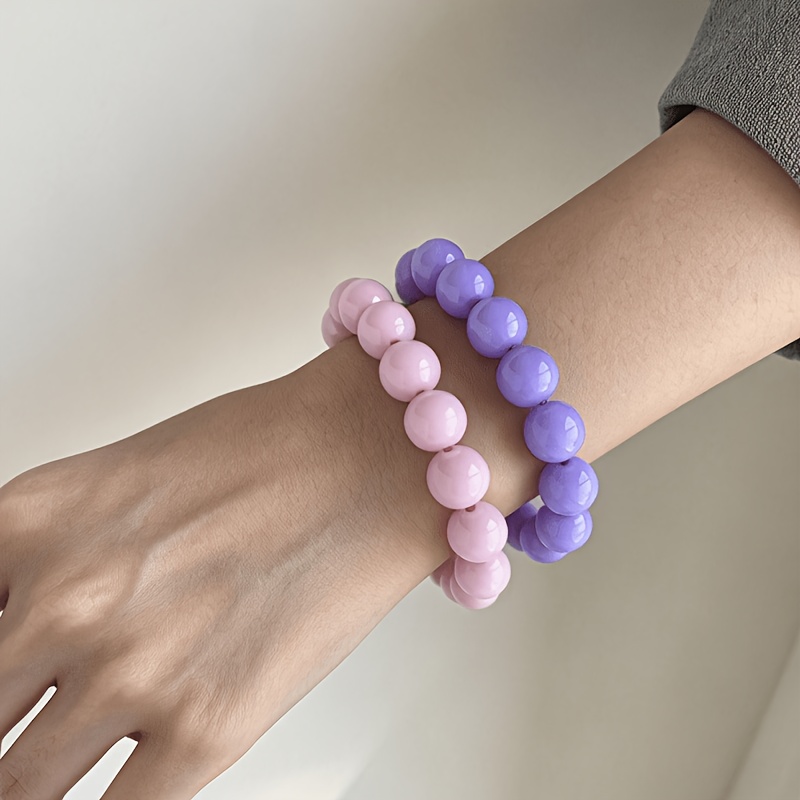 Solid Color Round Bead Bracelets Set, Stackable Everyday Accessories
