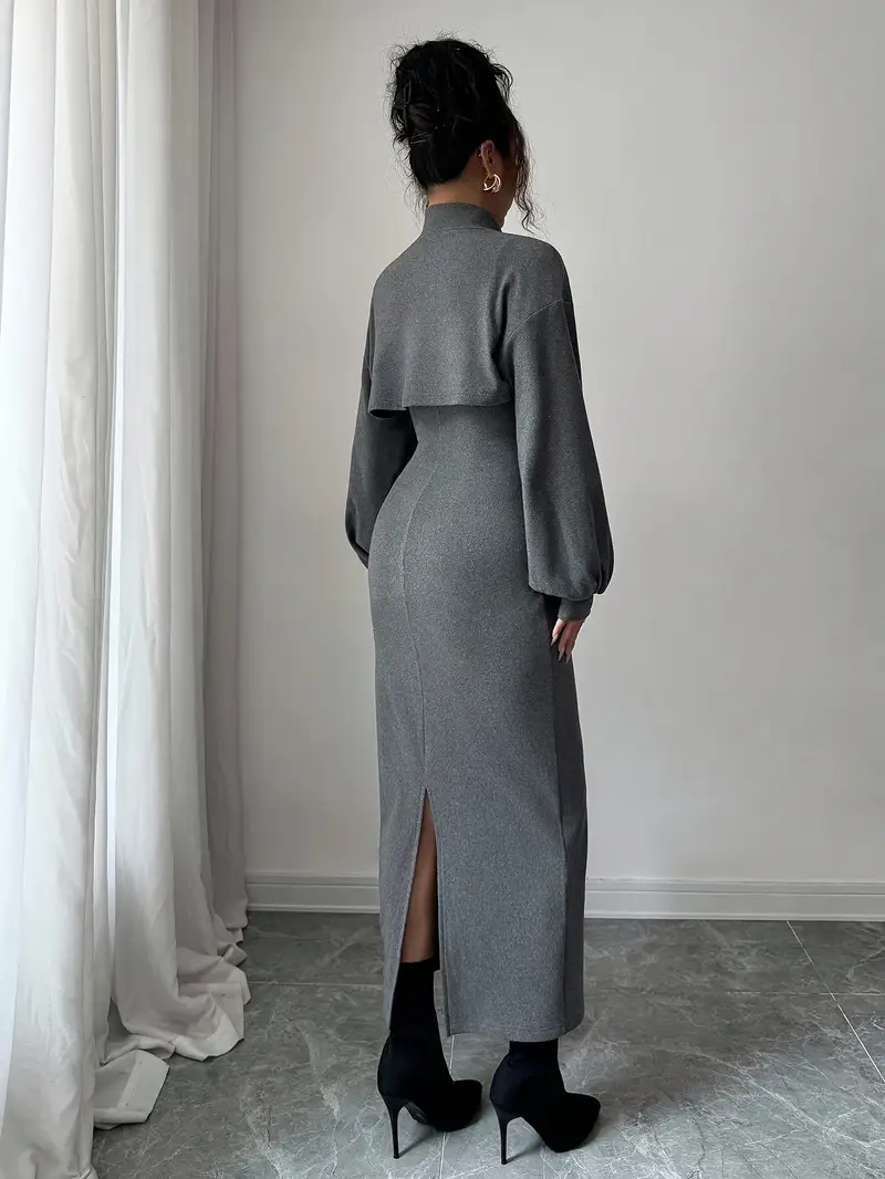 two piece long sleeve bodycon dress Mesh Long Sleeves Bodycon Dress with Inner Slip (2 pc set)