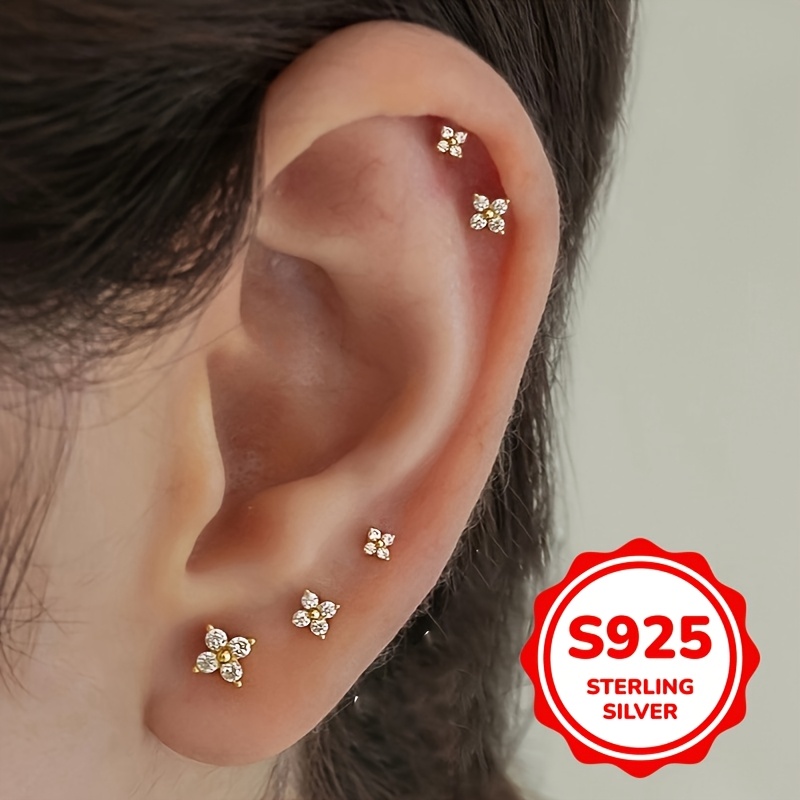 925 Sterling Silver Flower Drop Earrings with Cubic Zirconia