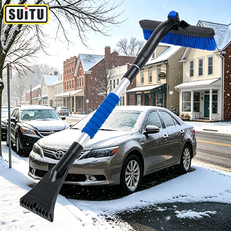 TEMU Pelle à neige rétractable 3-en-1 pour voiture, grattoir à glace, balai à neige pour pare-brise de voiture, SUV, camion, cadeau d'hiver pour