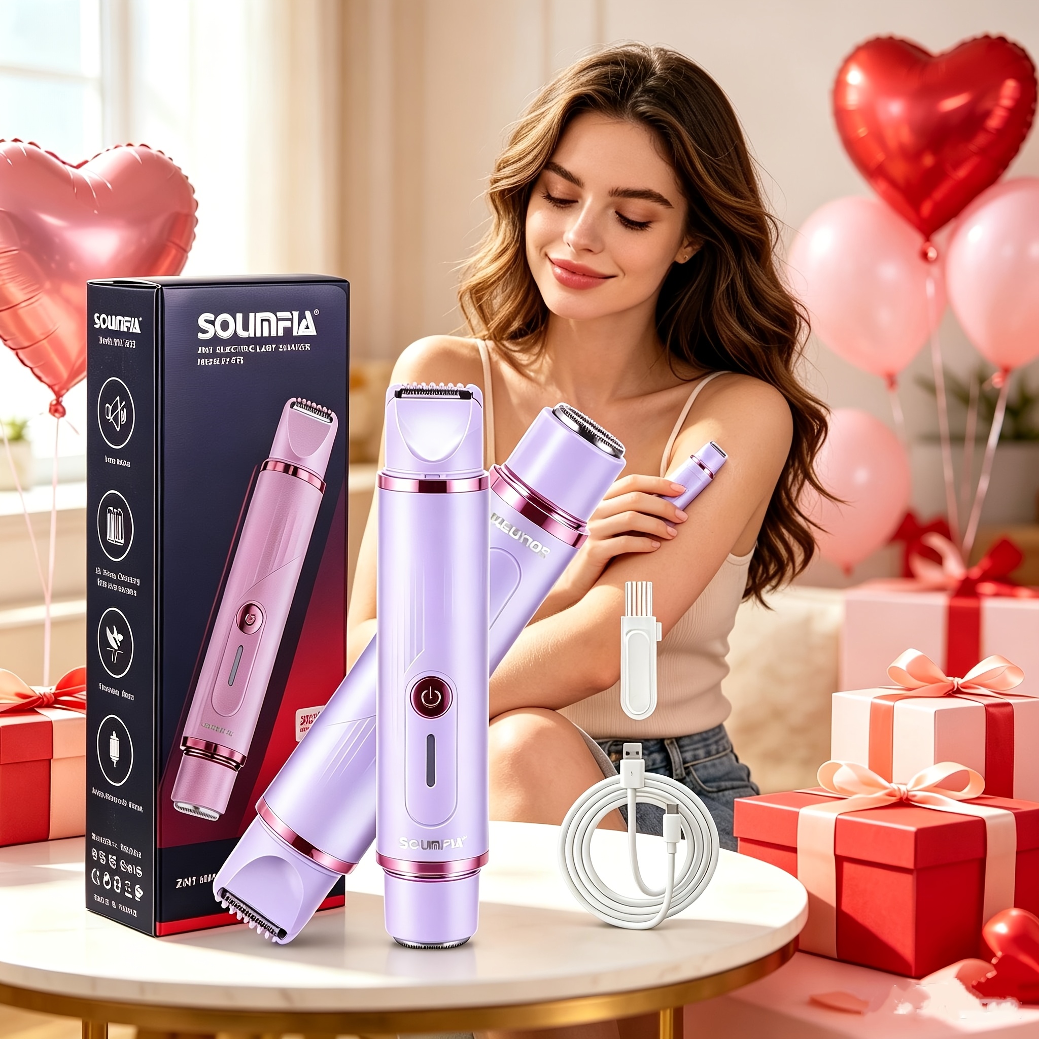 TEMU New Women's Electric Hair Removal Device, Including Underarm, Pubic, Leg, And Body Hair Trimmers, Dual-head 2-in-1 Hair Removal Tool