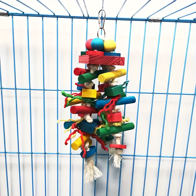 New Parrot Toy Colorful Wooden Bird Supplies Tool Wooden Block Medium To Large Parrot Biting Bird Toy (random Color)