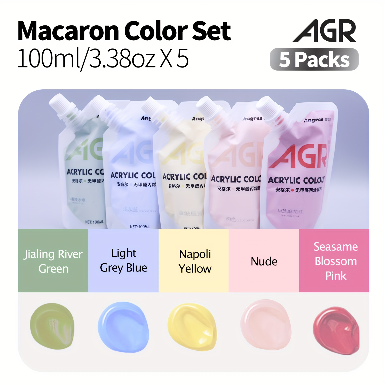 5pcs Colorful Acrylic Paint Set (100ml/3.38oz) Portable Rich Pigment