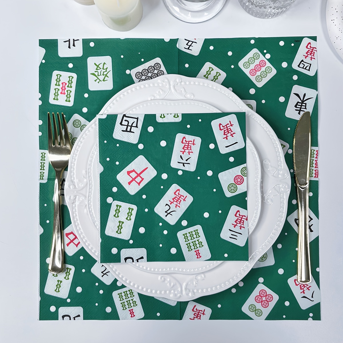 

20pcs/set, Disposable Green Mahjong Print Napkin 13x13inch, Party Decoration Tissue, Desktop Accessories, Party Decor, Party Supplies, Holiday Decor, Holiday Supplies