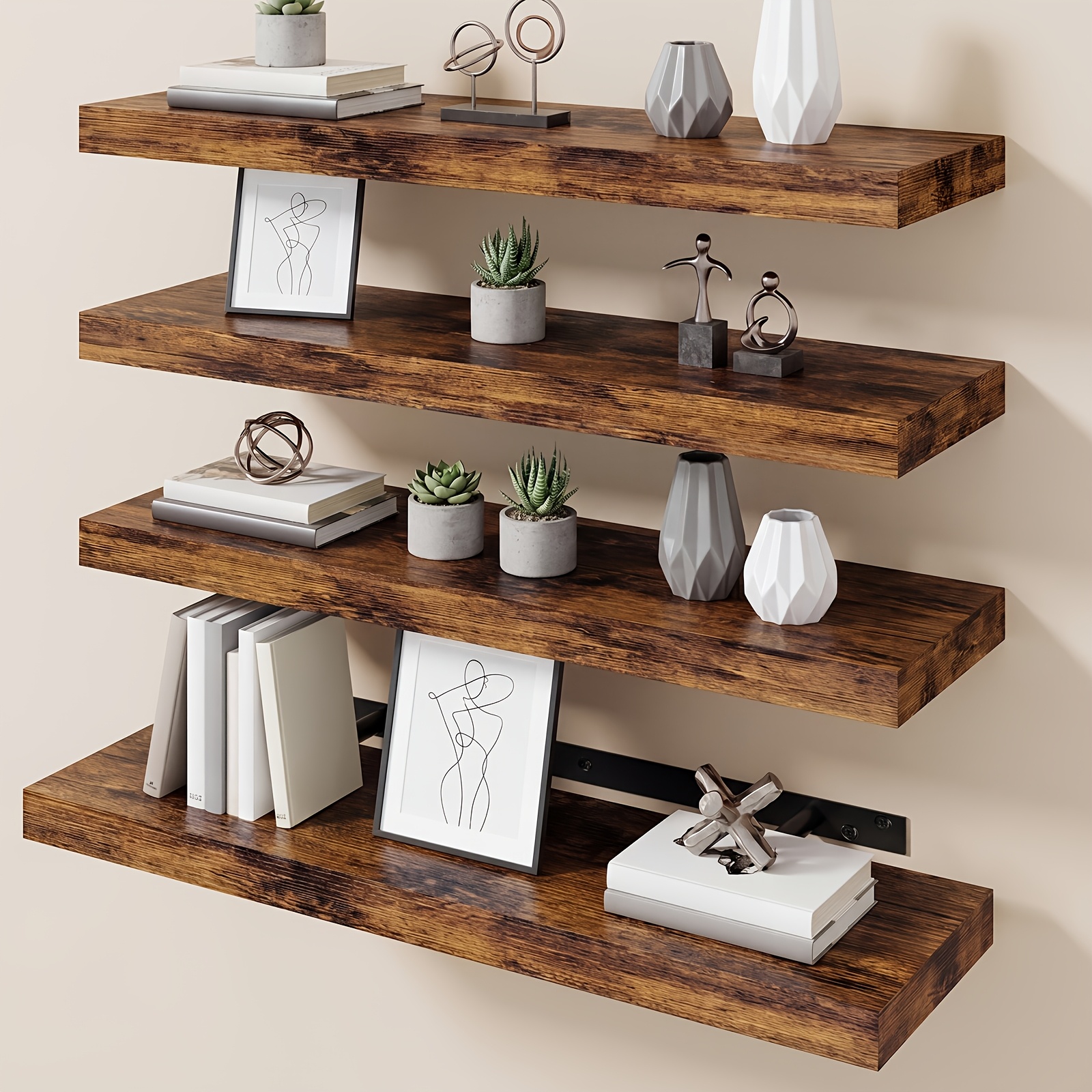 TEMU Tomnk 2/4/5/6pcs Floating Shelves For Wall, 40cm Wall Mounted Floating Shelf Rack, Heavy Duty Floating Shelf For Books, Storage Rack For Living