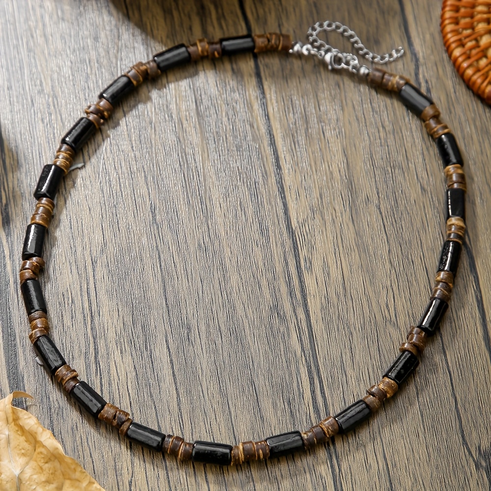 Handcrafted Men's Wooden Bead and Coconut Shell Necklace