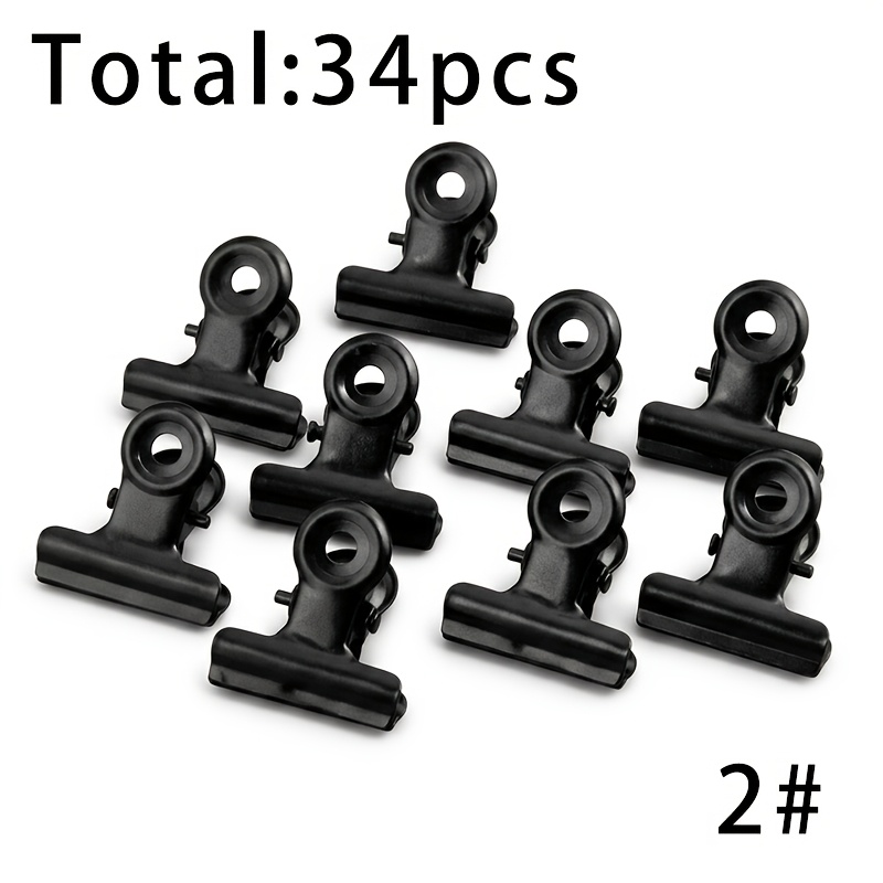 TEMU 34pcs Black Photo Clips #2, 34pcs Black Metal Round Hole Binder Clips, Heavy-duty Non-slip Document File Clips, Office Stationery Exam Paper And