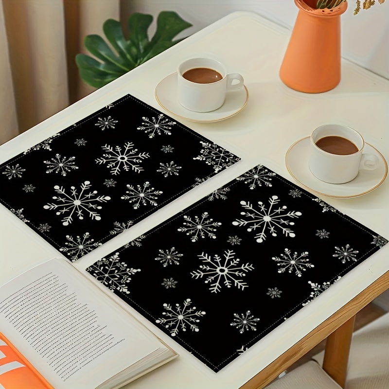 

4pcs, Winter Snowflake Theme Placemats, Rectangular Table Mats With Elegant Snowflake Design, Suitable For Christmas And Decorations