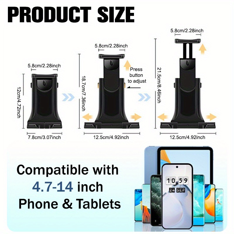Universal Mobile Phone and Tablet Holder, Suitable for Microphone Holder, Railings and Handlebars, Microphone Music Stand Truck Handlebar Holder, Adjustable Mobile Phone and Tablet Holder, Suitable for 4.7 - 14 inch Mobile Phones and Tablets