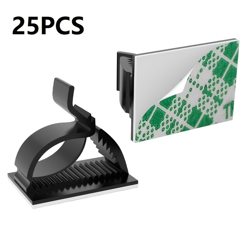 Image of 25pcs Adjustable Self-adhesive Cable Clips Sticky Wire Clips Wire Holder For Tv Pc Ethernet Cable Under Desk Wall Home Office Keep Your Cords Organized