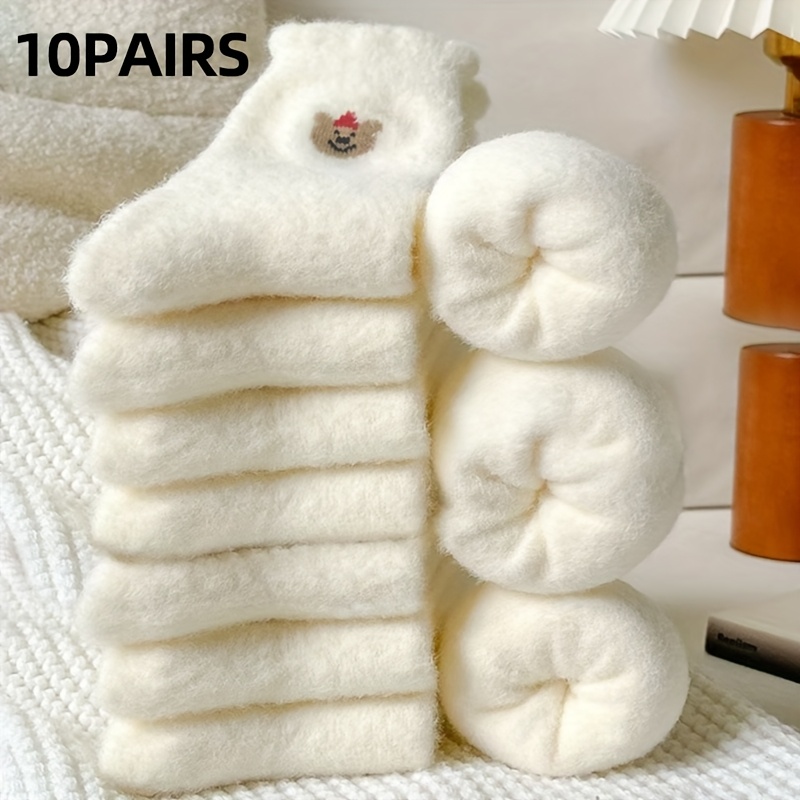 Image of 10 Pairs Of Women's Mid-calf Socks, Autumn/winter Style, Thickened And Warm, Featuring Animal Prints, Jacquard , Non-irritating To The Feet, Versatile Fluffy Socks