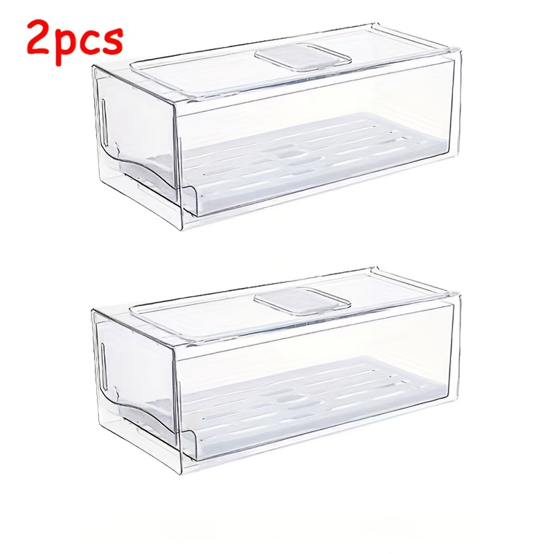 TEMU 2pcs de Rangement Extensibles pour Réfrigérateur, avec Plateau d'Égouttement Amovible et Trous de Drainage ; Empilable pour Économiser ; Livré