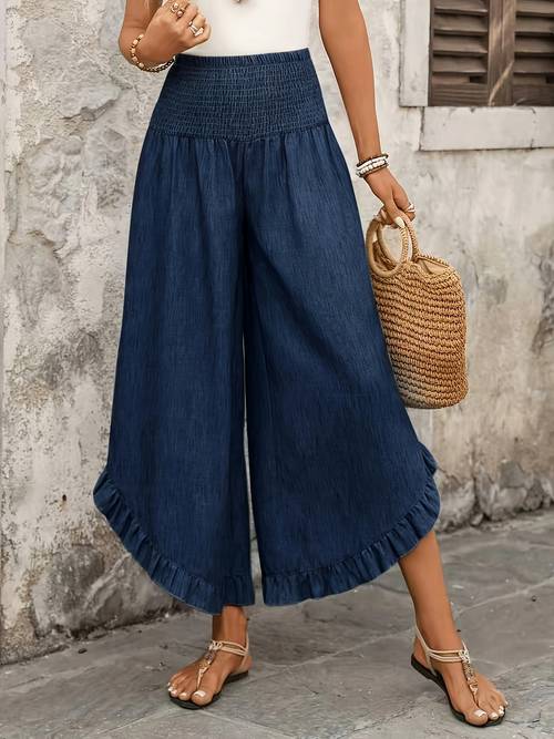 womens casual high waist solid color long pants summer outdoor outfit vacation wide leg trousers