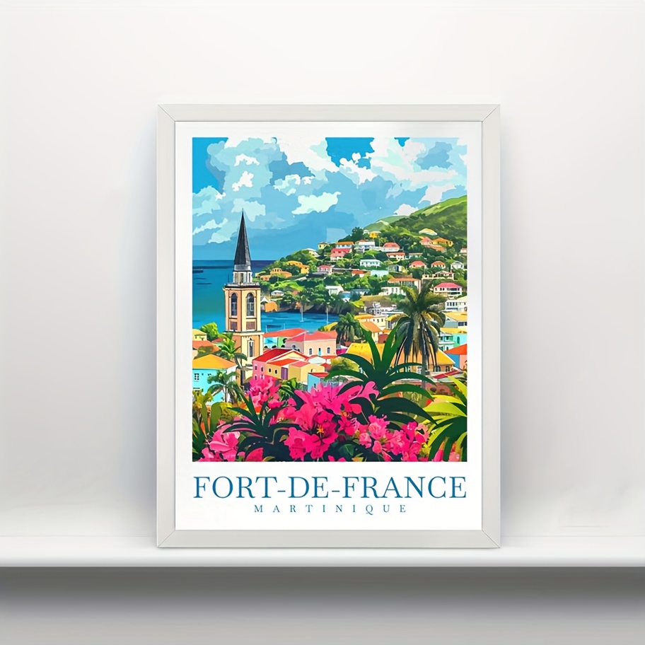 TEMU 1 pièce, 2D plat, cadre, 12"x16", impression d'art de voyage de Fort-de-France, art mural de la Martinique, décoration d'intérieur caribéenne,