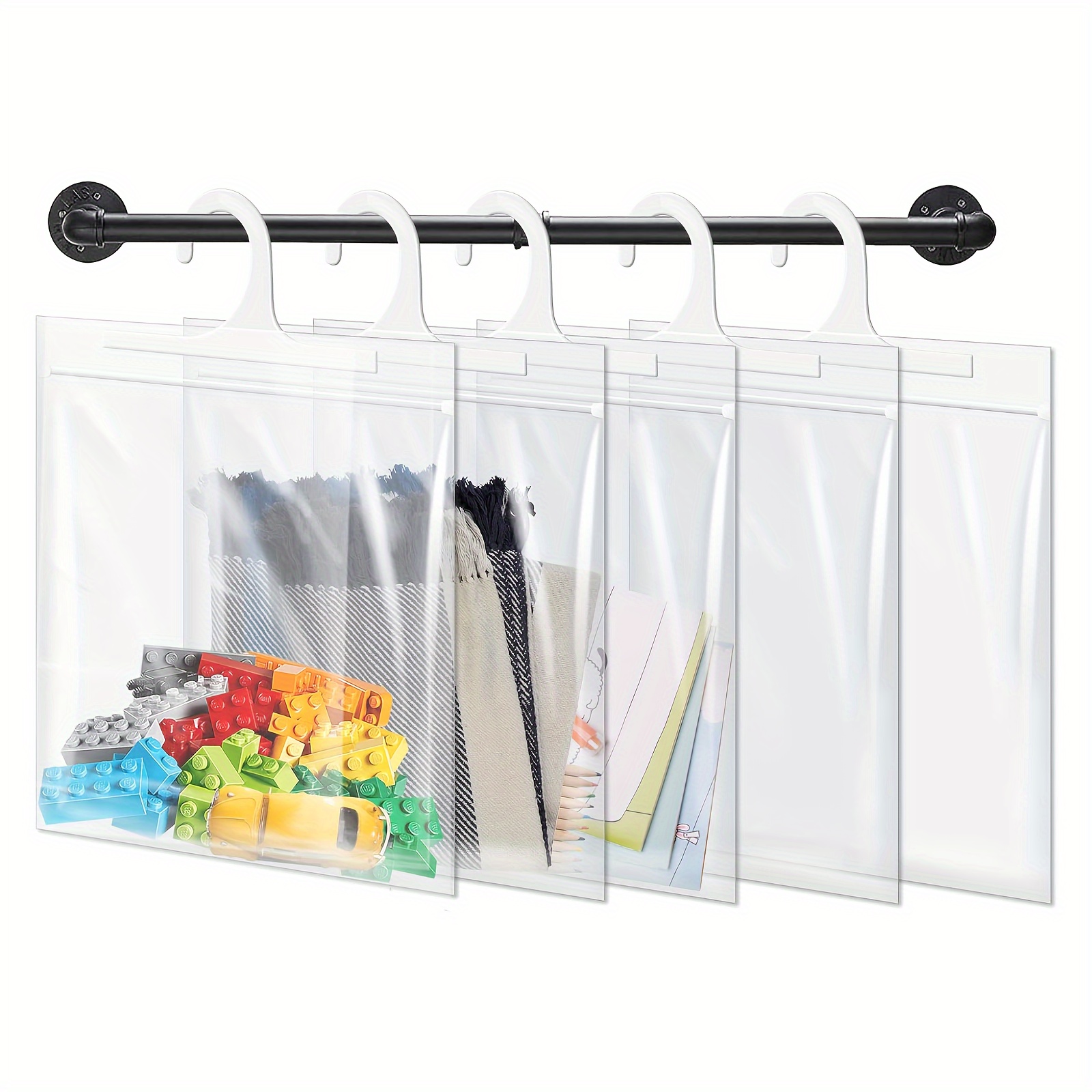 

25 Pack Hanging Plastic Storage Bags With Large Hook - Reusable Dustproof Pe Material, Wall-mounted Shelf For Home, Dormitory, Classroom, Library, And - , Single Shelf