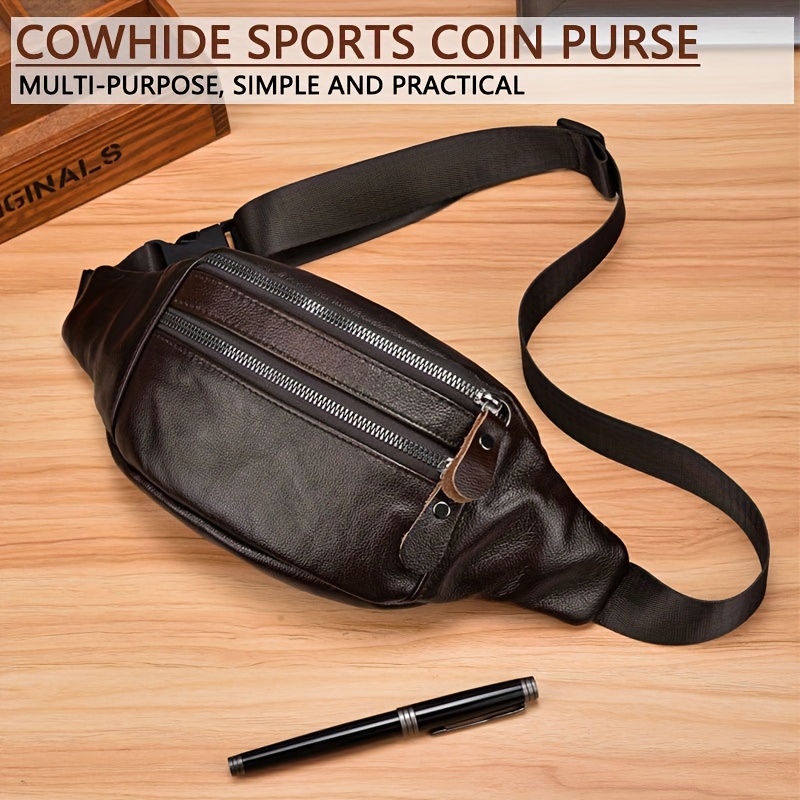 TEMU Genuine Leather Business Cash Bag, Men's Waist Bag, Top Layer Cowhide Belt Bag, Sport Bags