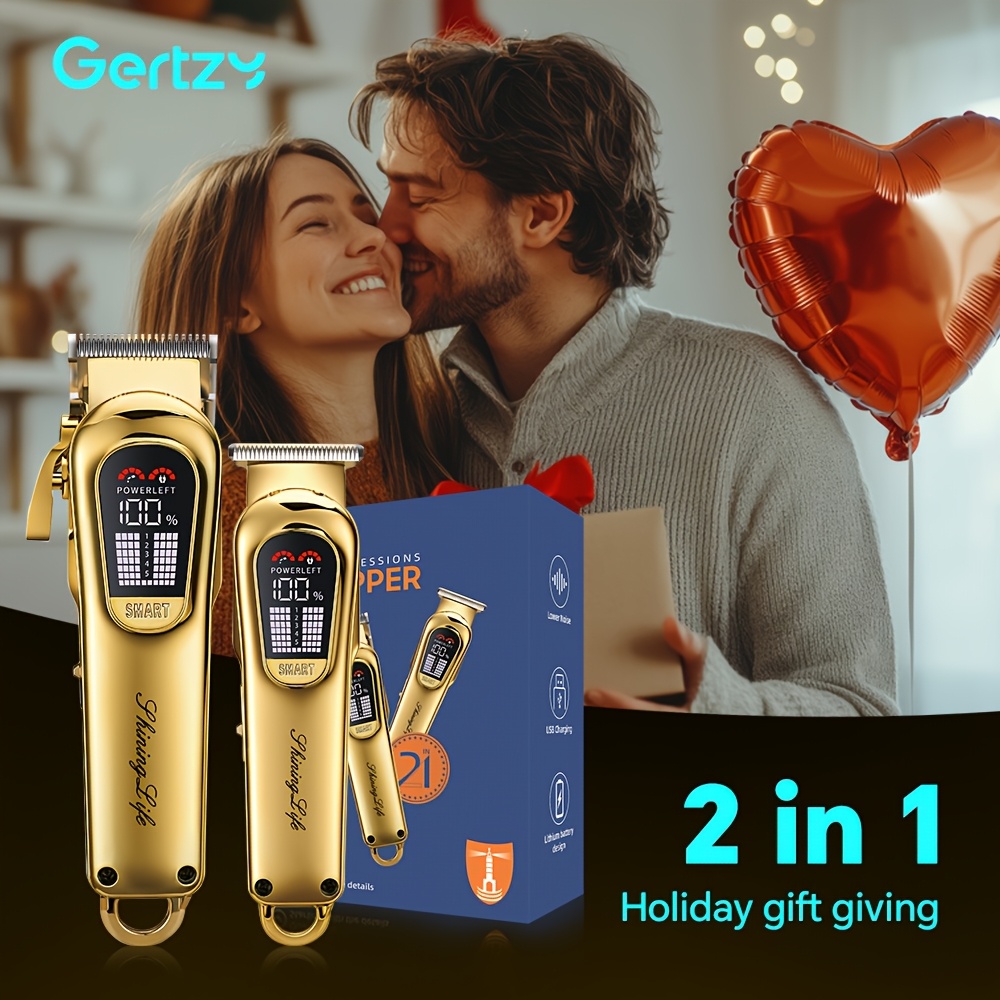 GERTZY 2-en-1 Ensemble de tondeuse à cheveux pour hommes - Tondeuse professionnelle réglable sans fil avec 15 peignes de limitation, batterie au lithium rechargeable, idéale pour une utilisation à domicile, salon ou cadeaux, équipement de salon | Tondeuse à cheveux moderne | Outils de coupe de cheveux durables, tondeuse à cheveux pour hommes