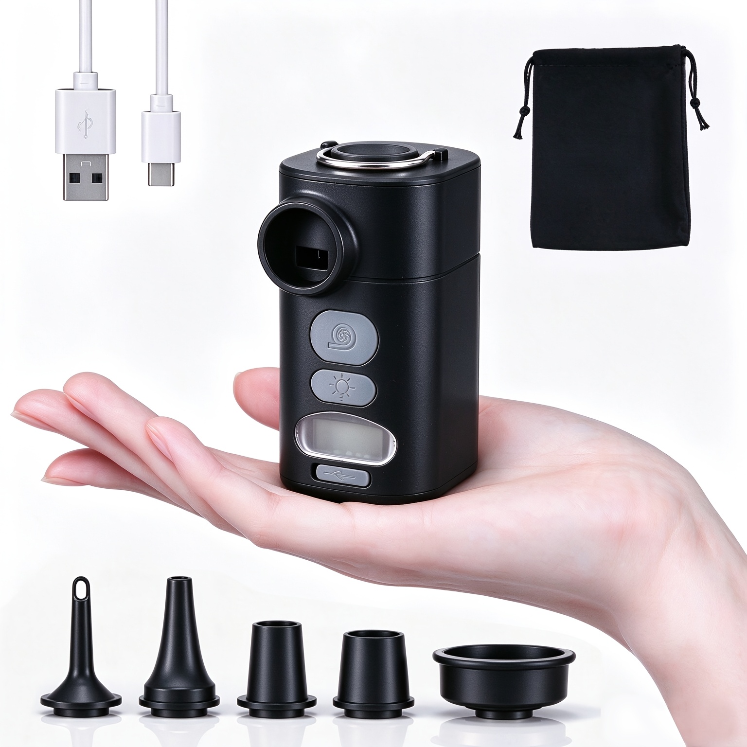 TEMU Portable Electric Air Pump With Built-in Led Light - Large Capacity Battery, Outdoor Camping Gear, Balloon Inflator, Suitable For Balloons, Life