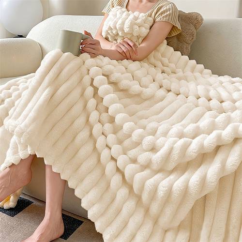 luxury faux rabbit fur blanket solid color soft warm and comfortable suitable for sofa bed office and travel multipurpose gift