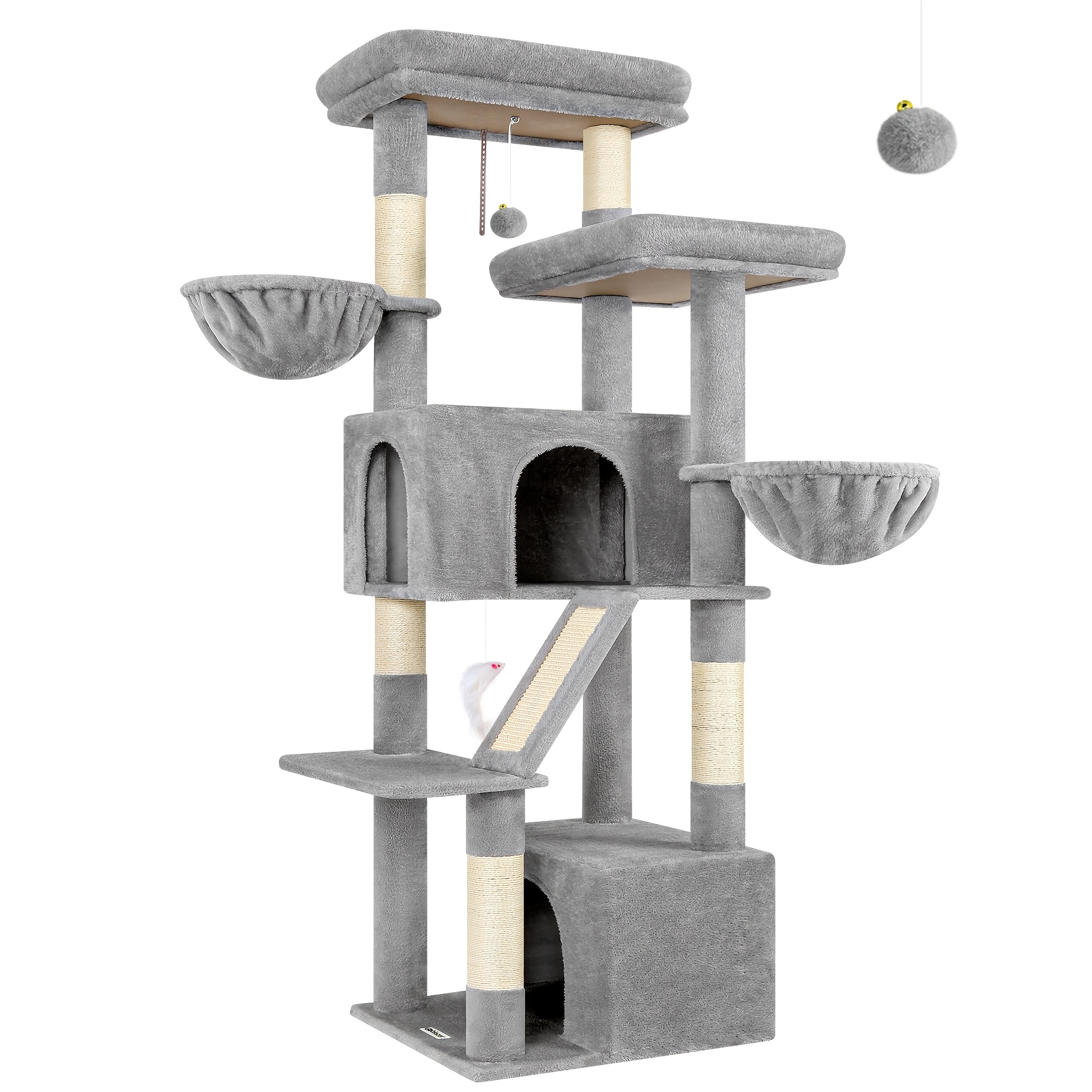 Image of Globlazer Sturdy Cat Tree, 69-inch Large Cat Tower For Indoor Adult Cats 20 Lbs Heavy Duty Cat Tree For With Large Platform, 5 Scratching Post, Sisal Scratching Board, Hammock, S69