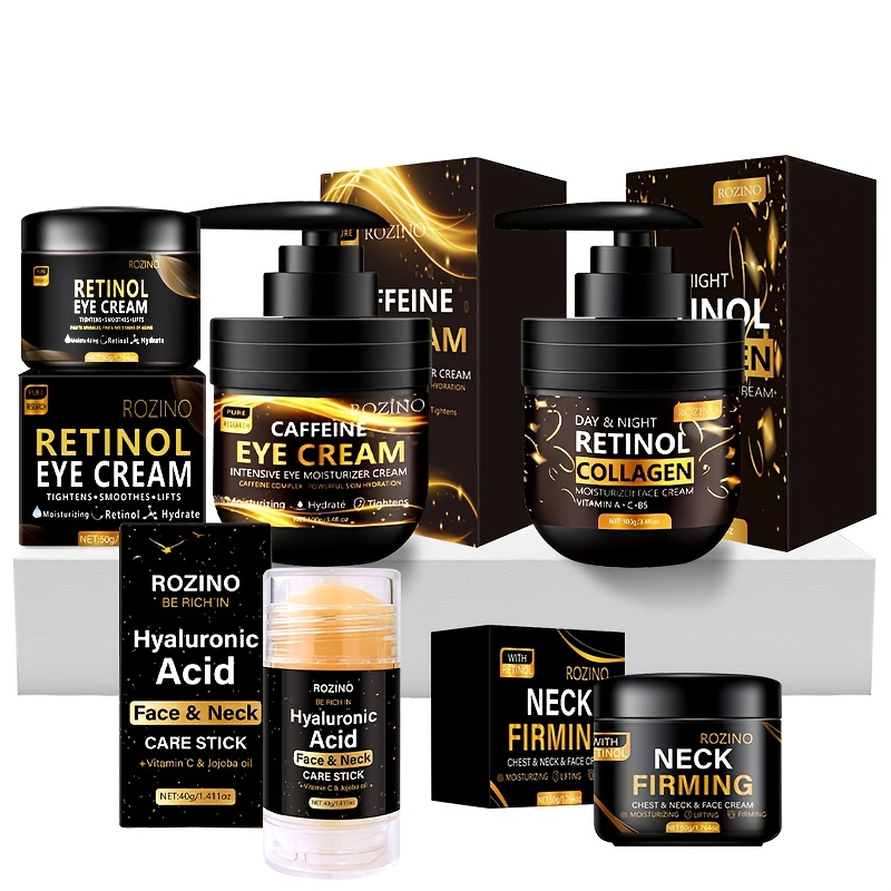 TEMU 5pcs Retinol Facial Care Set - & Tighten Facial , Eye Bags, Neck & Body Creams With Hyaluronic Acid - Moisturizing, Firming, Light Types