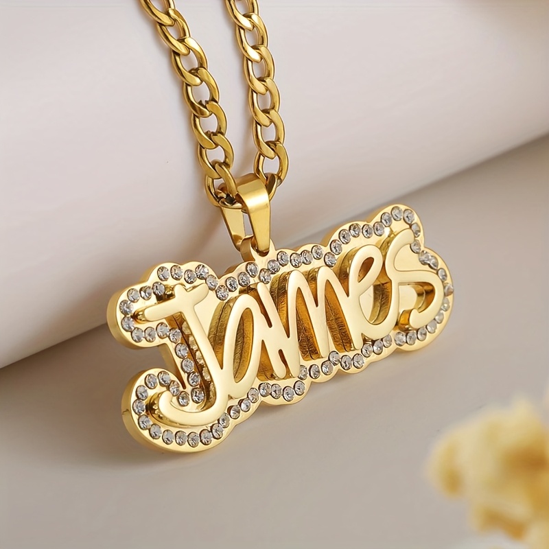 TEMU Personalized Sparkling Hip-hop Disco Name Necklace, Custom 304 304 304 304 Stainless Steel Letter And Number Pendant, Name Pendant, Perfect Gift
