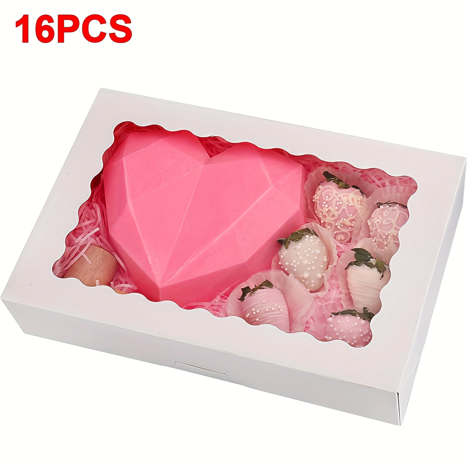 E-shop 16 Stück Große Weiße Bäckereiboxen mit Automatischem Pop-Up-Fenster & Deckel – Stabile Kartonkuchen-/Gebäckboxen (12"x8"x2,5") für Kuchen,