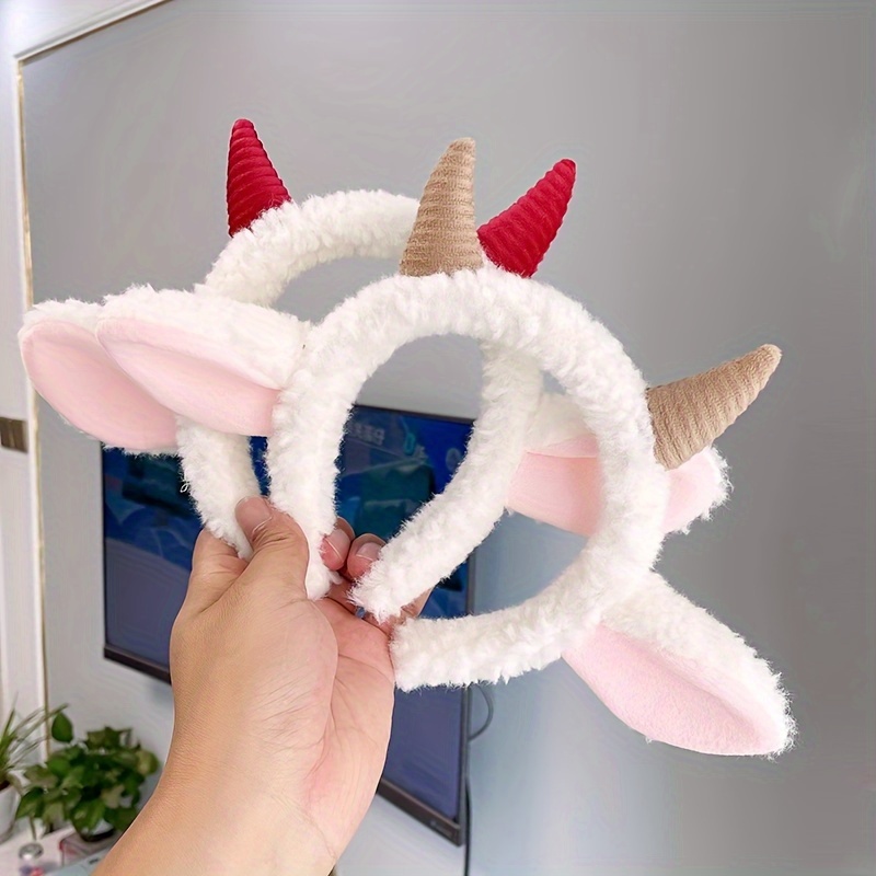 

Cute Plush Lamb Horn Headbands, Sweet Cartoon Sheep Ears Hair Hoops, Fluffy Animal Hair Accessories For Festival Cosplay And Performance