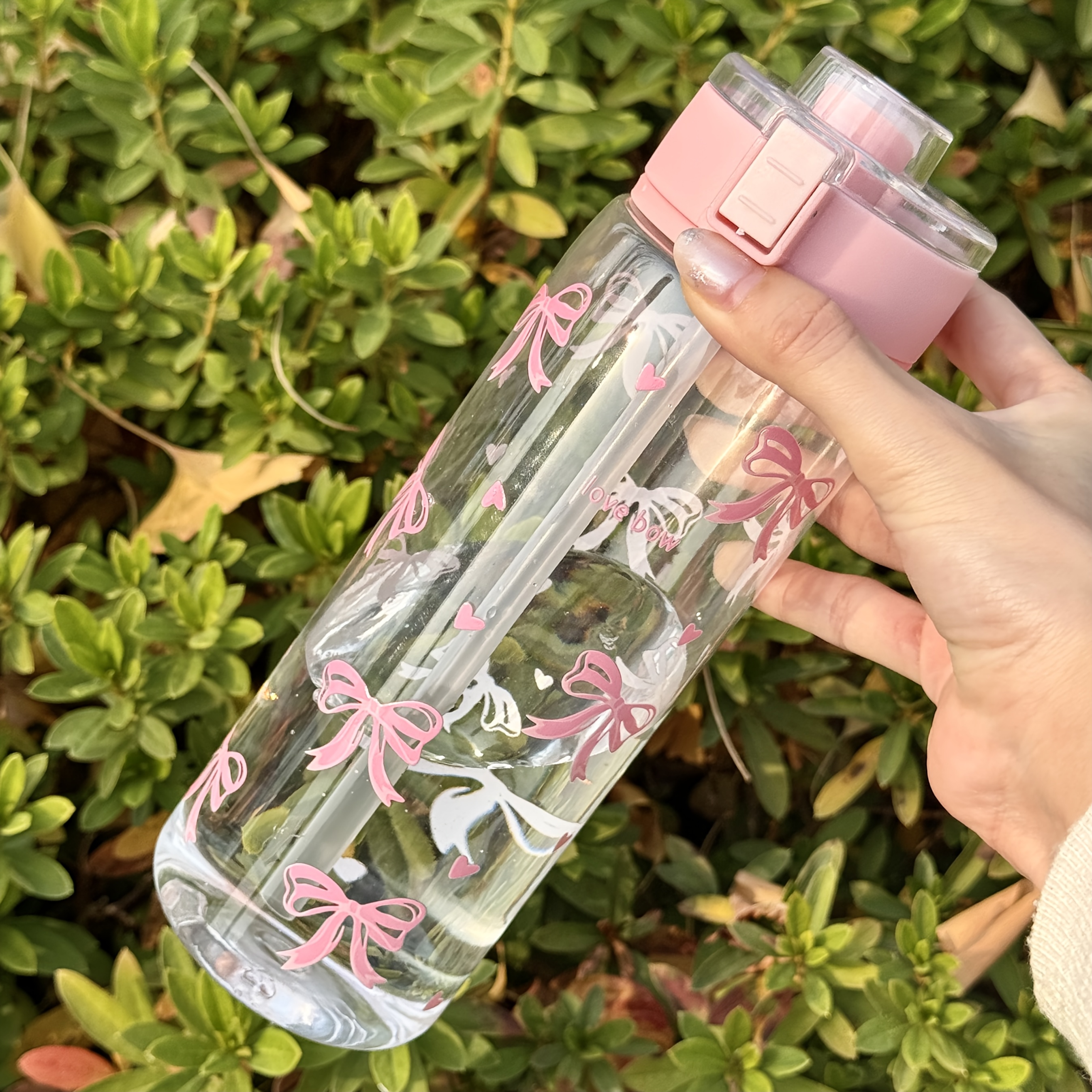 Image of 400/600/800ml Sweet Pink Big Plastic Water Bottle | Girly Pattern, Portable Travel & Outdoor Cup, Ideal For Office, Camping, Valentine's Day & Christmas, Made Of Pc By Hilake