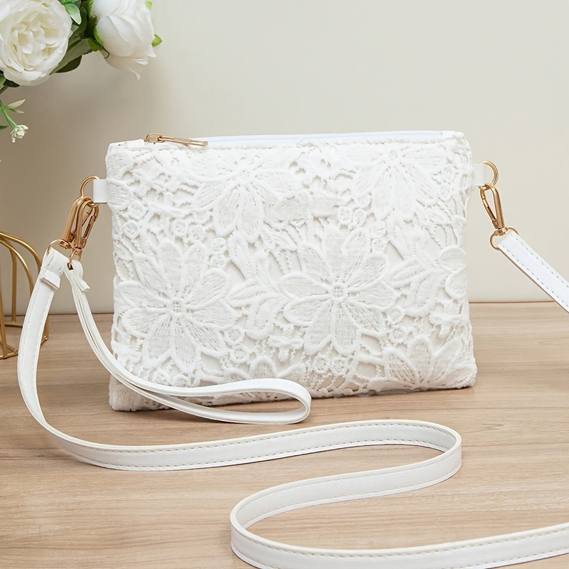 TEMU Hollow-out Crossbody Bag, Floral-design Single-shoulder Bag, Solid-color Pouch, Portable Coin Purse, Square Phone Bag With Handle, For Teenager,