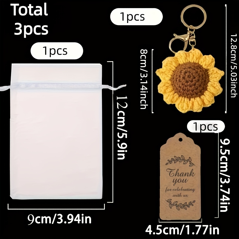 TEMU Gift For Her/him [handmade Sunflower Keychain] 3pcs Handmade Crochet Sunflower Keychain Gift Box | 1 Sunflower Keychains + 1 Thank You Cards + 1