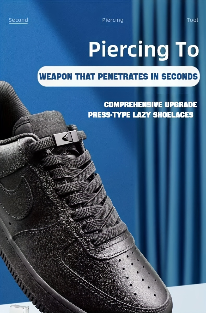 1 Pair of 8mm Wide Elastic Flat Straps with Metal Press Switch Buckle, Free Binding and Tying, Lazyman's Shoelaces