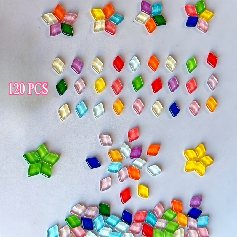 TEMU 120p Colored Diamond Mosaic Free Stone Edge Round Crystal Glass, Fusible Glass Supplies Translucent Multi- Handmade Material Pack Handmade