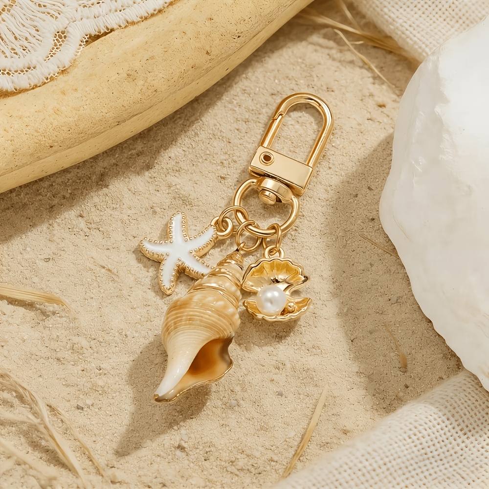 Beach Chain, Key Chain With Shell, Starfish And Charm, Ocean Themed Charm Bag Suitable For Women And