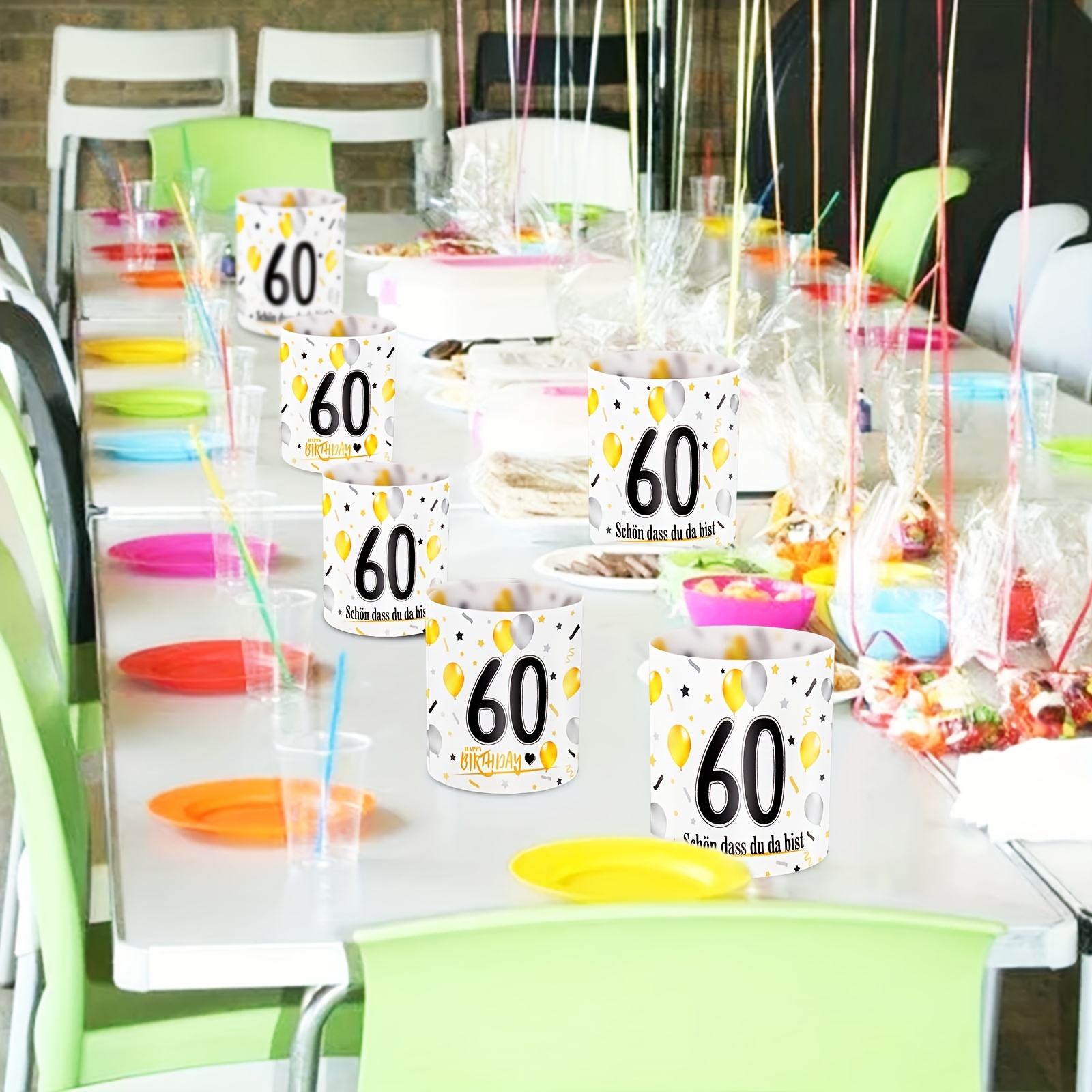 Lafo Decorazioni Tavola 60° Compleanno In Legno - 130 Pezzi Coriandoli Con 8 Motivi (Palloncini, Torta, Numero 60) Per Festa Uomo Donna