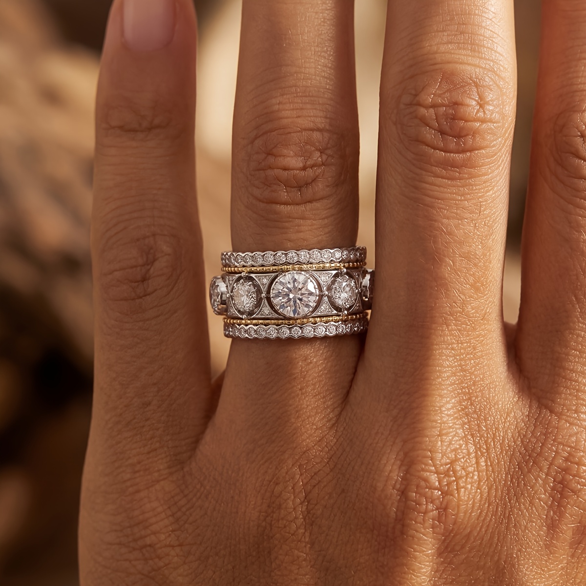 Women's Luxurious Two-Tone Palace-Style Ring for Weddings