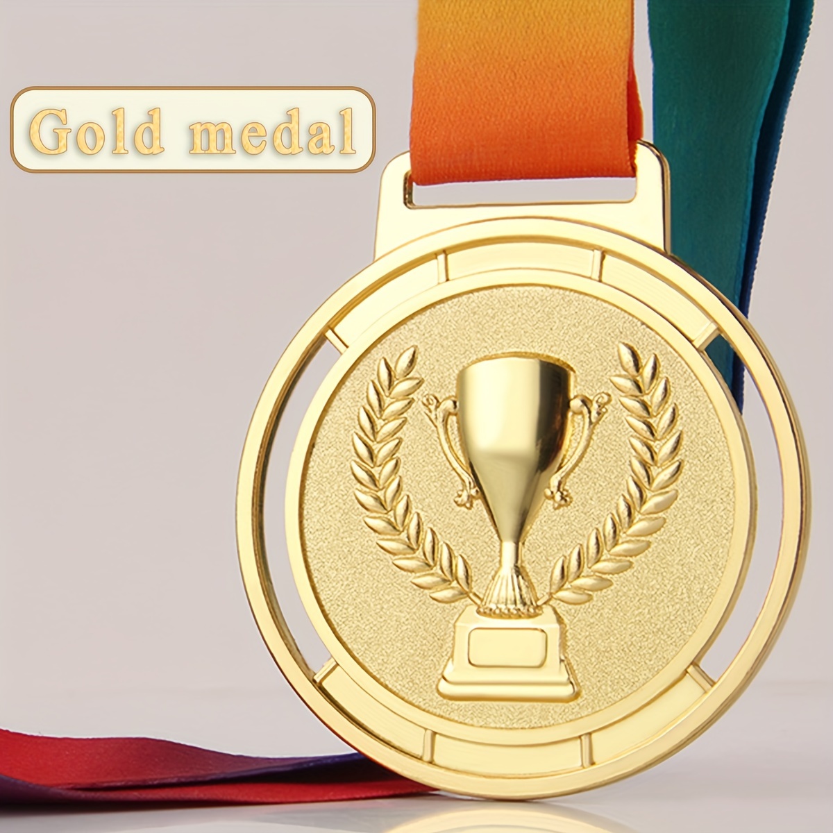 Image of Creative Metal Medal Rainbow Lanyard Football Sports Marathon Sports Championship Medal Of Golden, Silver And Bronze Commemorative Medal 1pc