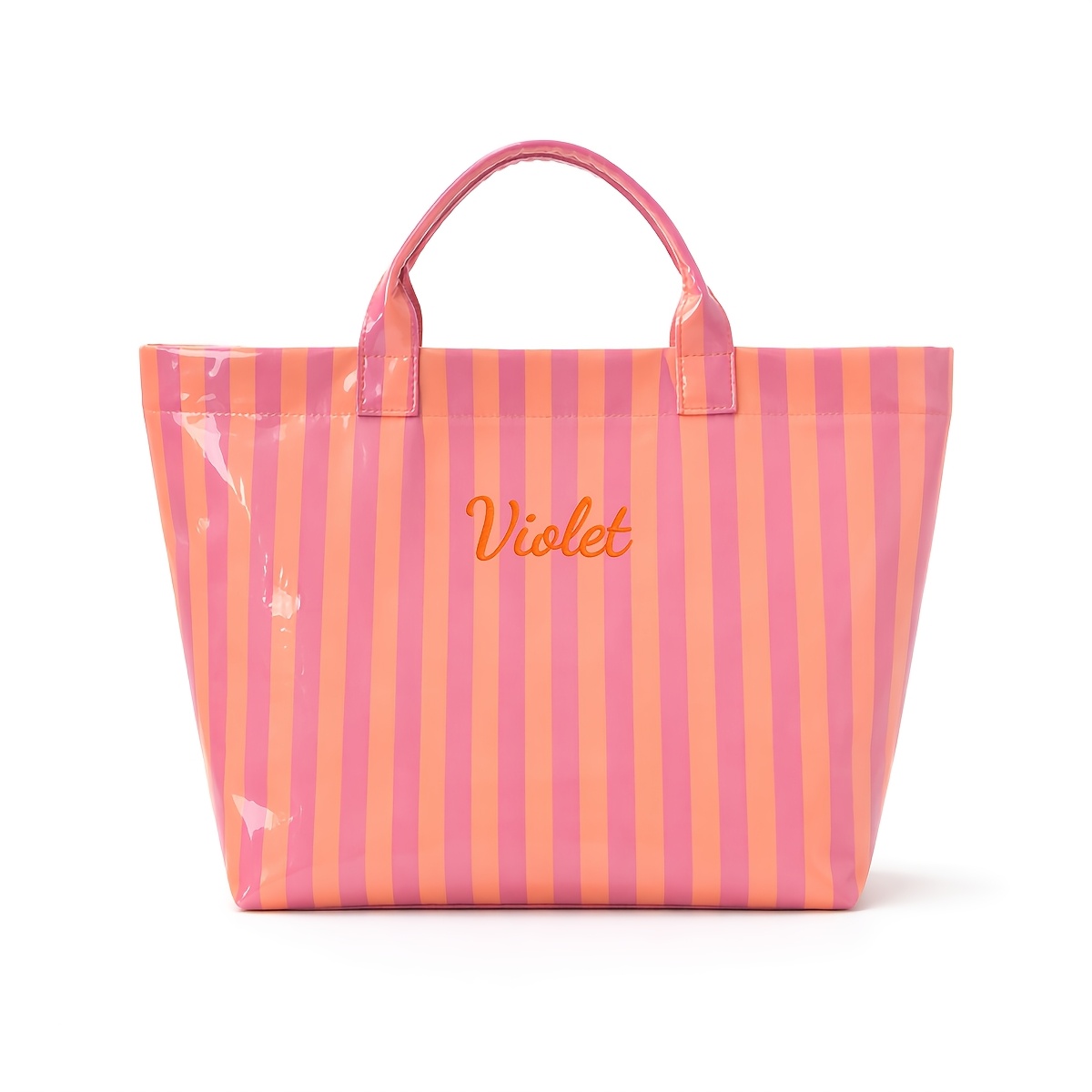 TEMU Personalized Striped Tote Bag For Women, Custom Name Lightweight Handbag, Large Capacity Portable Shoulder Tote, Stylish Commuter Carry Bag,