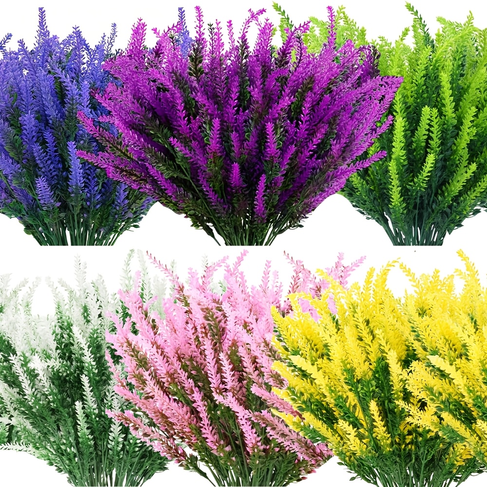 

8 Bundles Of Outdoor Uv-resistant Artificial Lavender Flowers, Uv Resistant Fake Flowers That Don't Fade, Plastic Plants For Garden, Porch, Window Box Decoration, Aubeinson