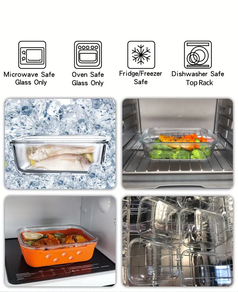 10 pack glass meal prep containers, food storage container set with airtight lids (34oz+12oz), kitchen organization, sleek storage containers, rectangular containers, microwavesafe containers, dishwashersafe containers, reusable containers, healthconscious , meal preppers Product details 3