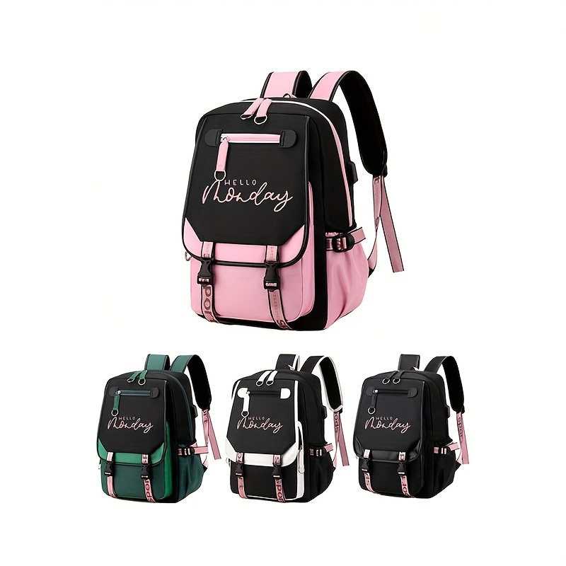 

School Backpack With Letter Print, Outdoor Sport Camping Rucksack, Preppy Style Travel Bookbag