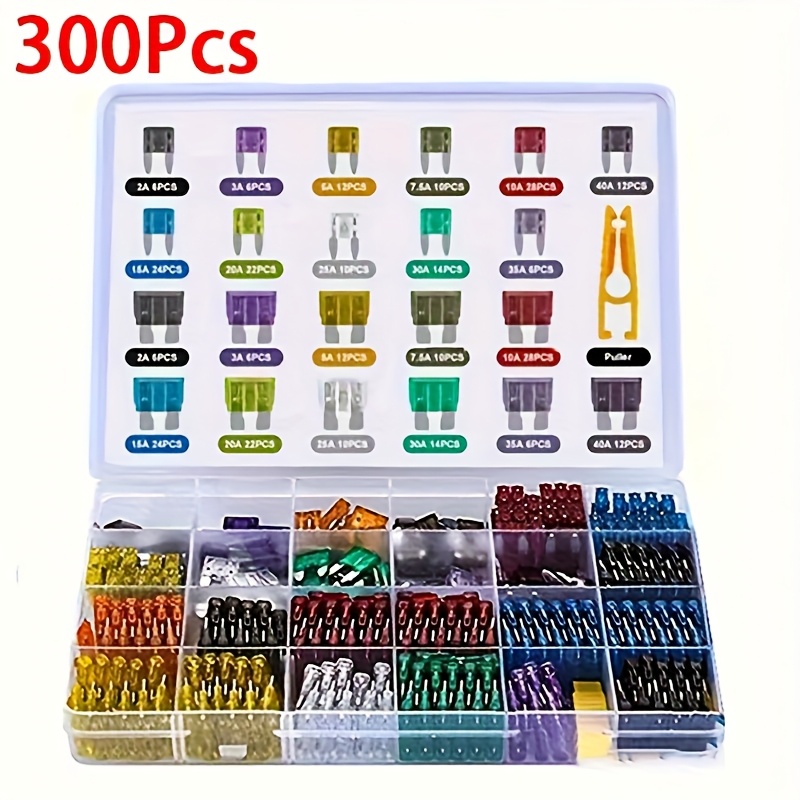 TEMU 300pcs Car Blade Fuse Assortment Kit Automotive Medium Small Fuse Mixed Motorcycle Circuit Fuse With Box